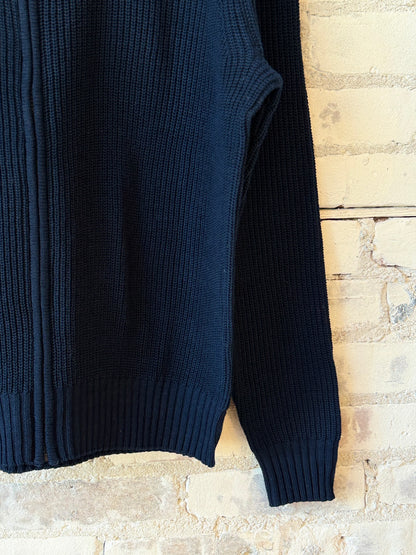 Cotton-Yarn Zip Up Sweater - Navy - DUNE + SALT