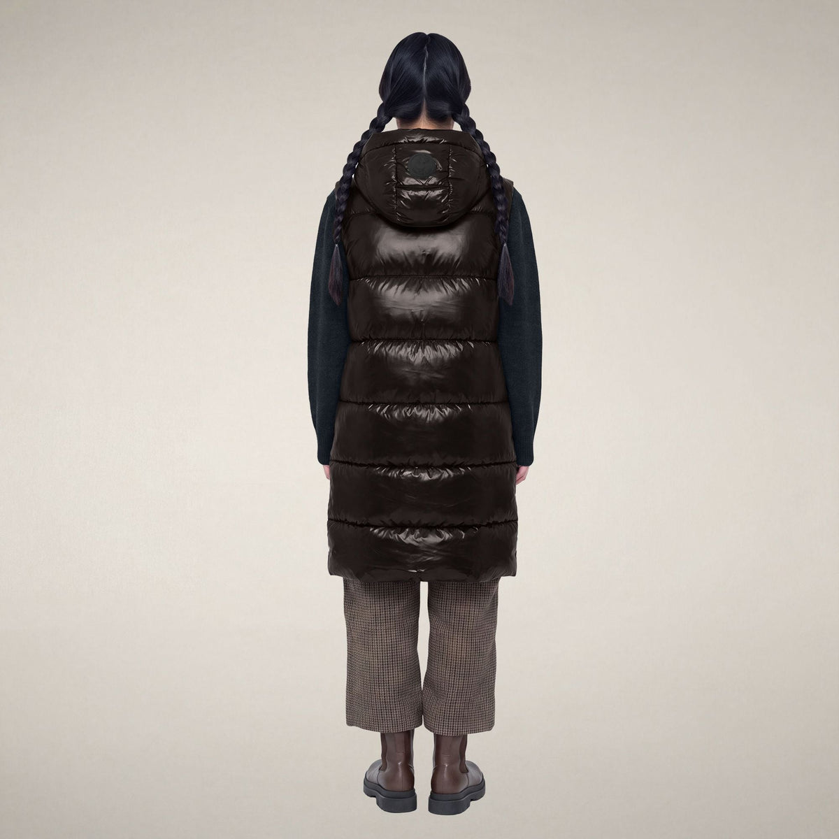 Iria Hooded Vest - Brown Black