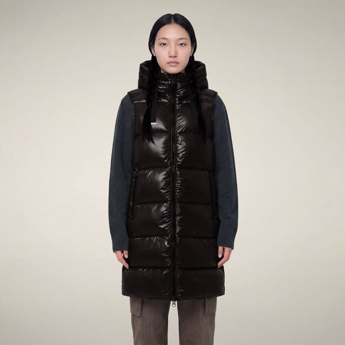 Iria Hooded Vest - Brown Black