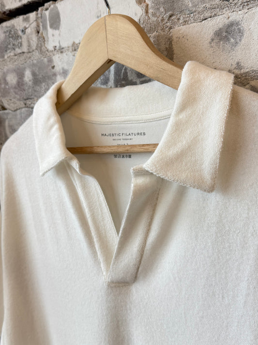 Organic Cotton Terry Elbow Sleeve Polo Maxi Dress - Milk - DUNE + SALT