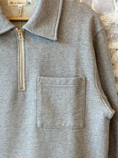 Authentic Fleece Polo Collared Half-Zip Cotton Sweatshirt - Grey Melange - DUNE + SALT