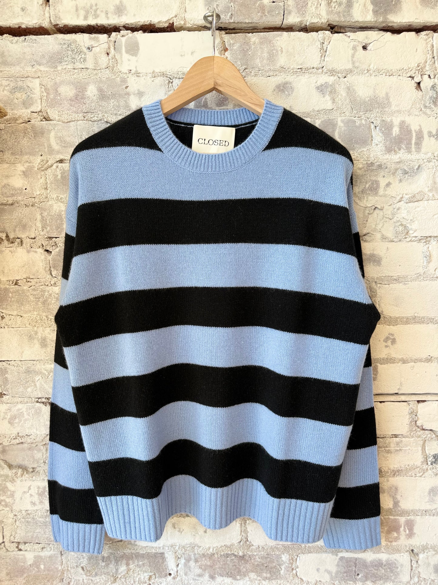 Cashmere Striped Jumper - Sky Blue/Black Stripe - DUNE + SALT