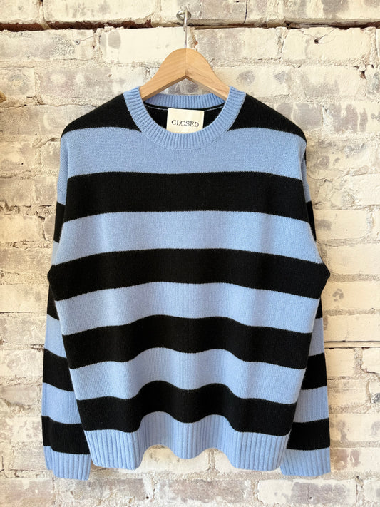 Cashmere Striped Jumper - Sky Blue/Black Stripe - DUNE + SALT