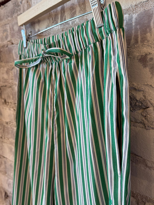 LMND Cala Striped Drawstring Pants - Green Hills/White/Navy Dim Gray