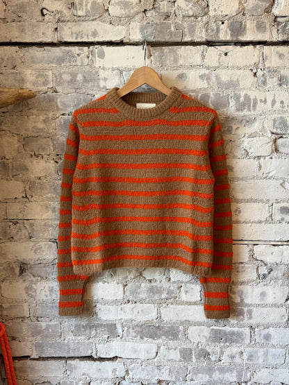 Women's Ava Stripe Sweater by ELEVEN SIX in camel and tangerine stripe, featuring a cozy knit design and relaxed fit.