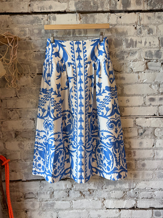 Georgia Skirt in Faraway Print - Provence Blue
