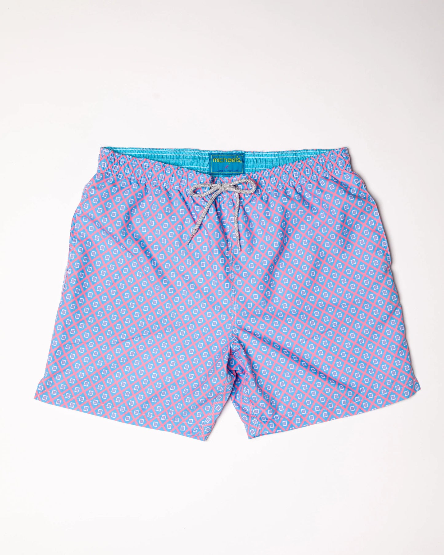 Men's Cyclist Liner Swim Trunks - Nautical Mesh Turquoise/Coral - DUNE + SALT