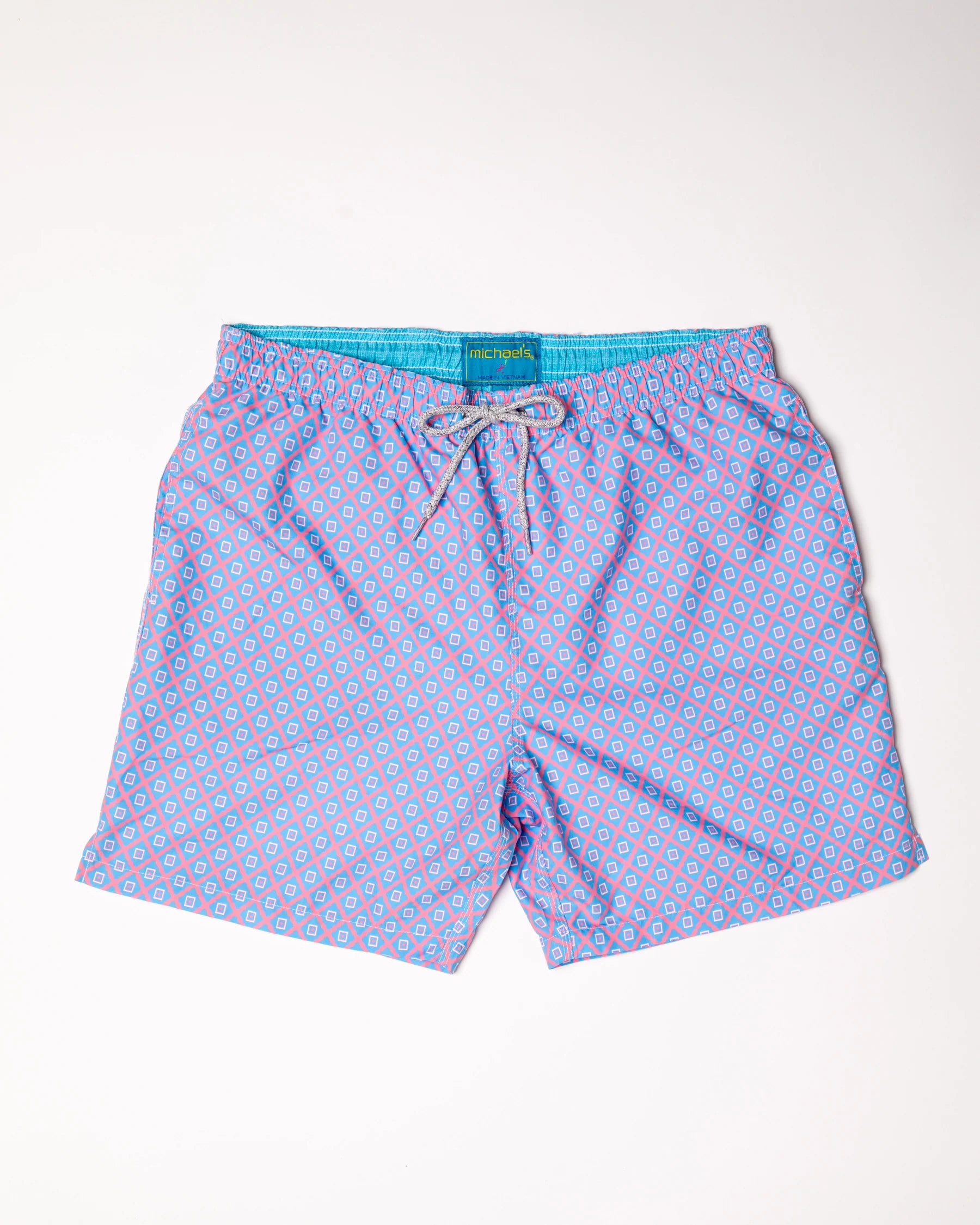 Men's Cyclist Liner Swim Trunks - Nautical Mesh Turquoise/Coral - DUNE + SALT