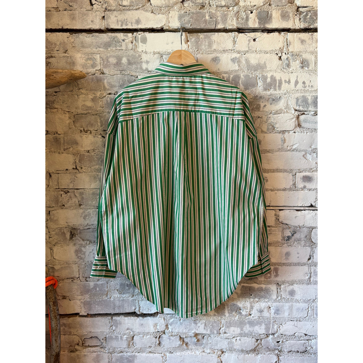 LMND Mara Striped Oversized Long Sleeve Shirt - Green Hills/White/Navy Dark Gray