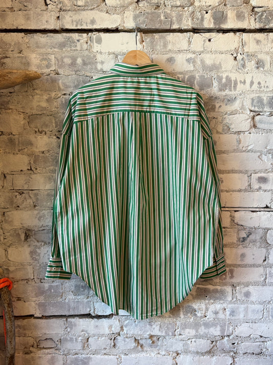 LMND Mara Striped Oversized Long Sleeve Shirt - Green Hills/White/Navy Dark Gray