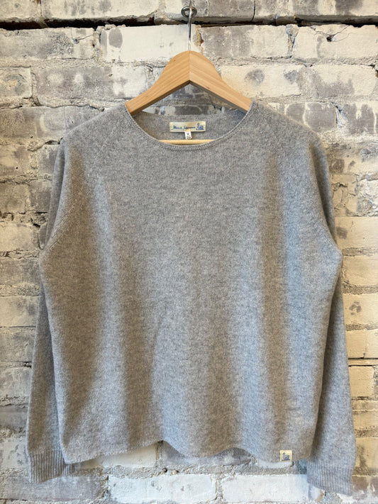 Merz b. Schwanen Lightweight Merino Wool-Cashmere-Silk Crew - Grey Melange Dark Gray