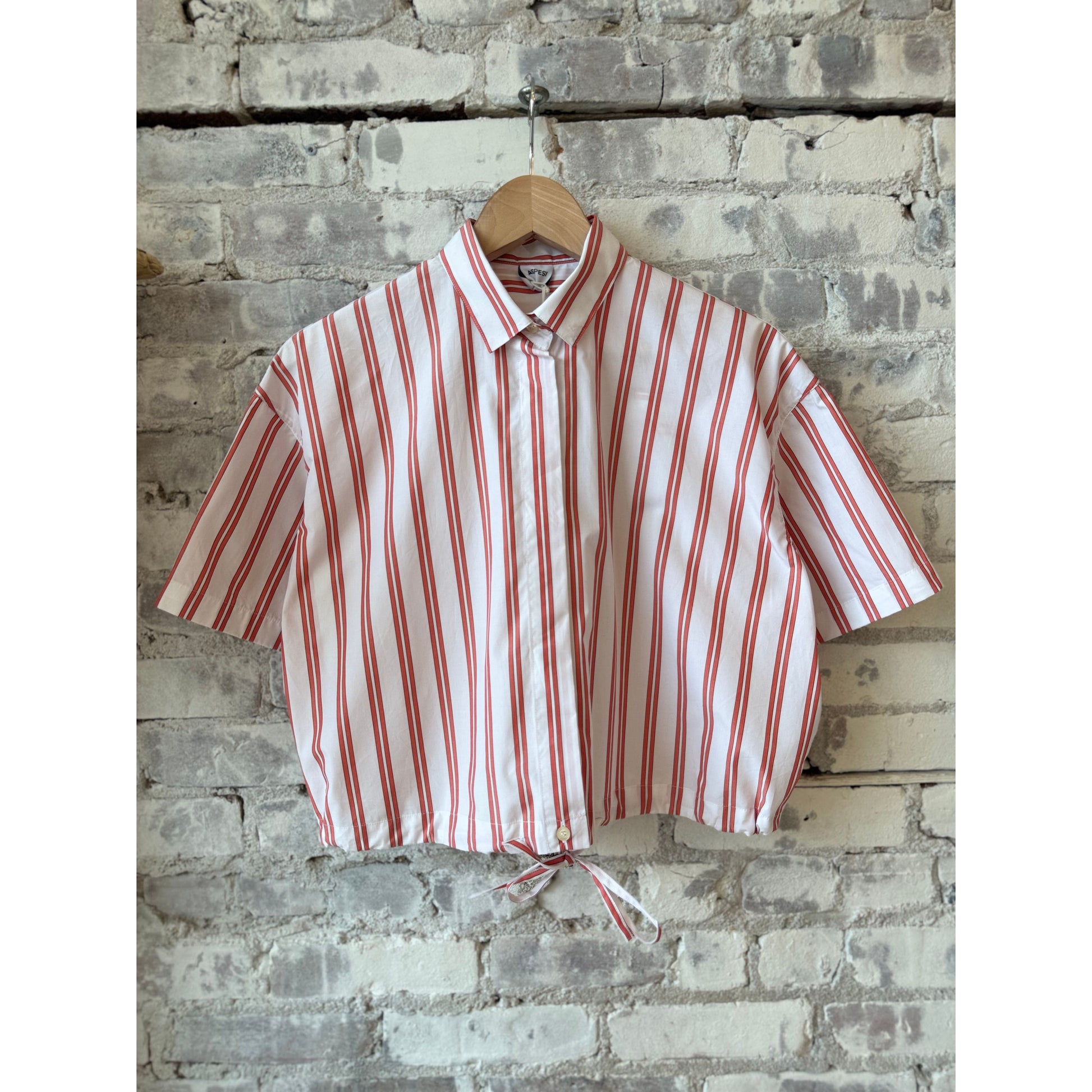 Cropped Cotton Poplin Shirt - Red Stripe - DUNE + SALT