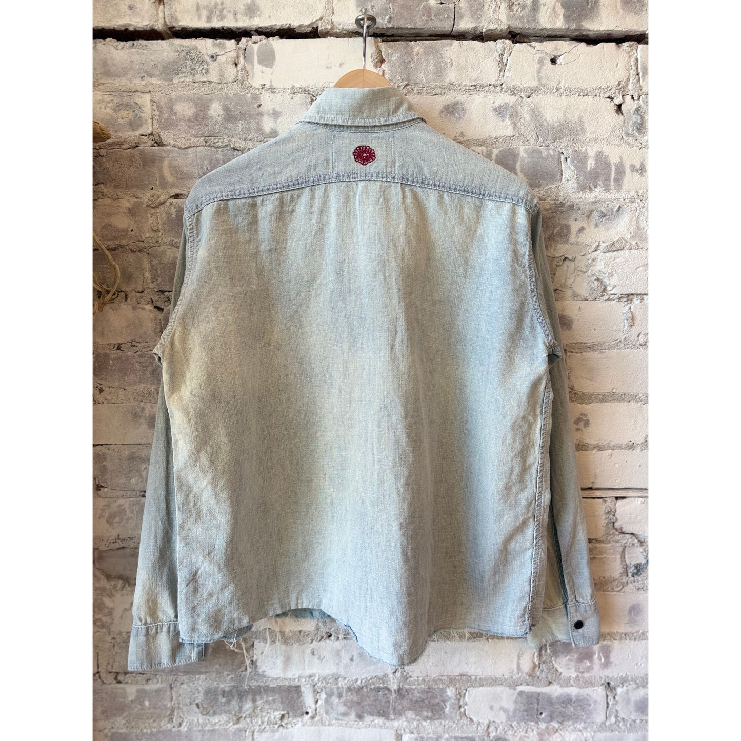 MONOSTERO Raw Hem Hemp Chambray LS Shirt - Light Wash Dim Gray