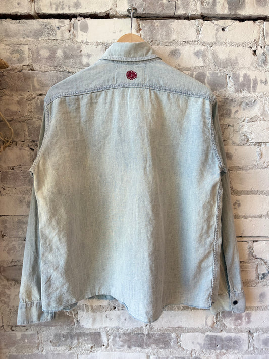 Raw Hem Hemp Chambray LS Shirt - Light Wash