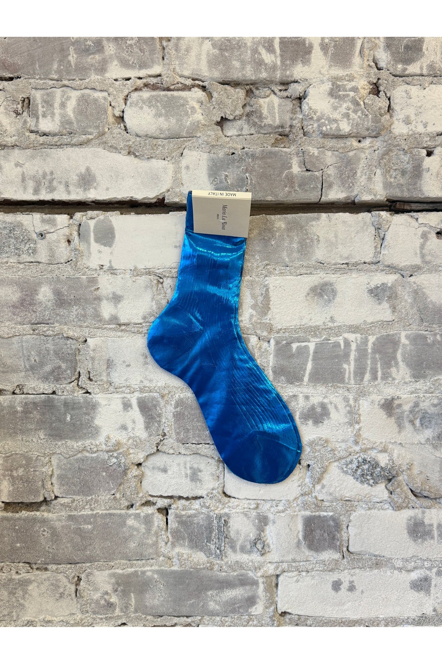 One-Rib Laminated Silk Socks - Cielo