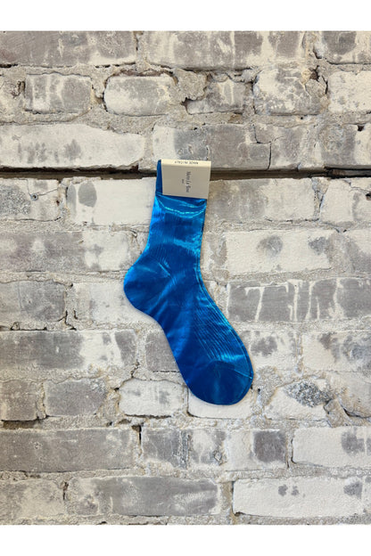 One-Rib Laminated Silk Socks - Cielo