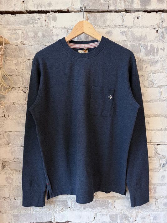 L/S Vintage Pique Crew - Navy Heather - DUNE + SALT