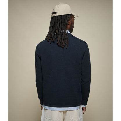 Merz B. Schwanen Lightweight Waffle Knit Sweater - Dark Navy Dark Gray