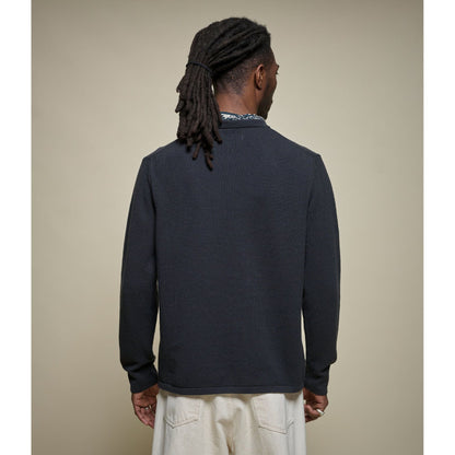 Men's lightweight charcoal waffle knit sweater by Merz B. Schwanen, showcasing a soft textured fabric and classic fit.