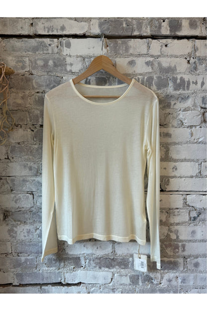 Silk/Cashmere LS Jersey Crew - White - DUNE + SALT
