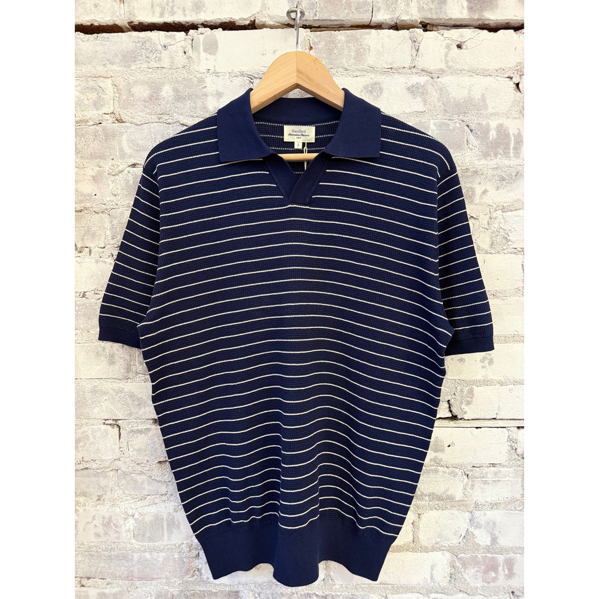 Hartford Men's Waffle Stripe Polo Knitted Pullover - Indigo Dark Slate Gray