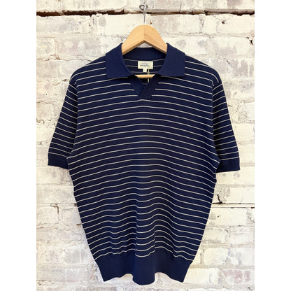 Hartford Men's Waffle Stripe Polo Knitted Pullover - Indigo Dark Slate Gray