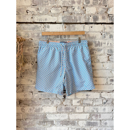 Men's Cyclist Liner Swim Trunks - Fans Sky/Orange - DUNE + SALT