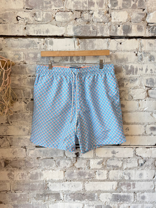 Men's Cyclist Liner Swim Trunks - Fans Sky/Orange - DUNE + SALT
