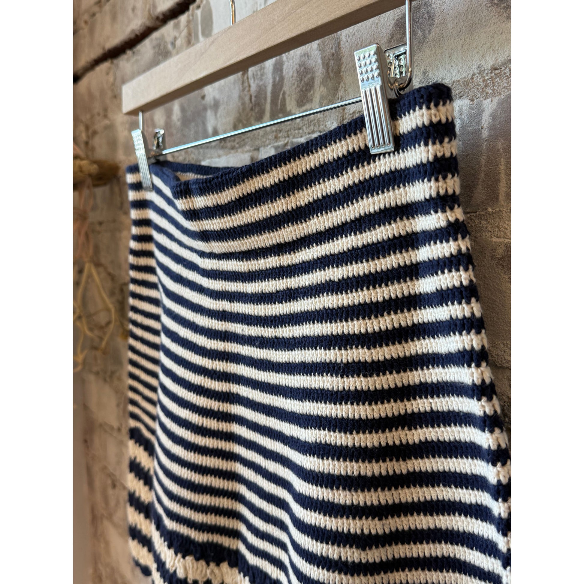 ELEVEN SIX Tatum Crochet Mini Skirt - Ivory/Navy Stripe Black