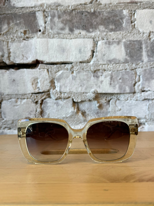 Women's Barton Perreira Yasmeen sunglasses in champagne and smokey topaz with stylish square frames and tinted lenses.