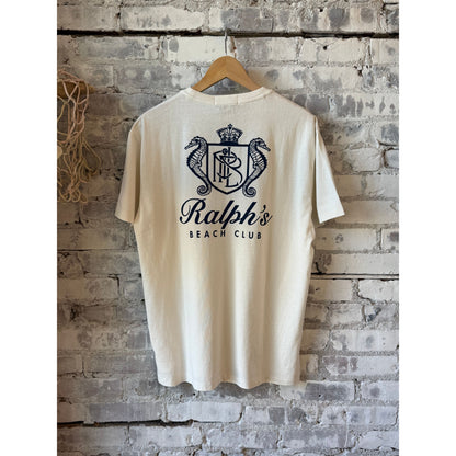Men's Polo RL Beach Club Print T-Shirt in deckwash white, featuring a casual beach-inspired graphic on soft cotton fabric.
