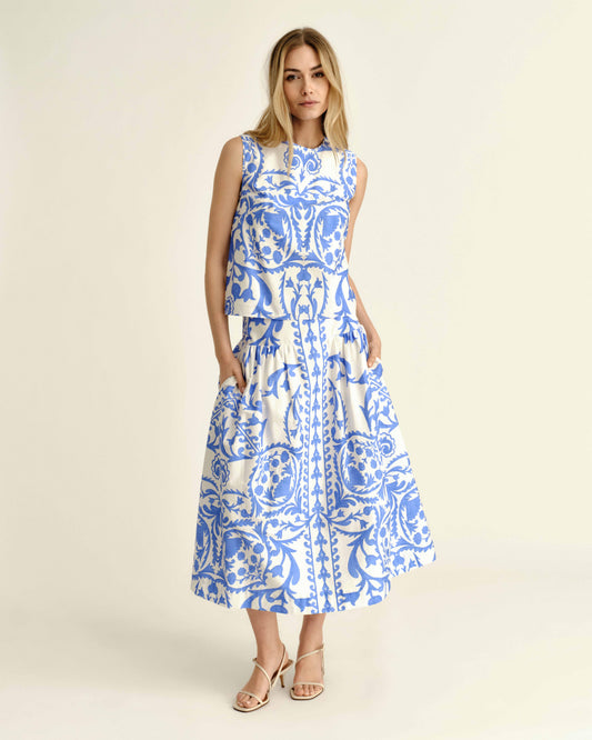 Georgia Skirt in Faraway Print - Provence Blue