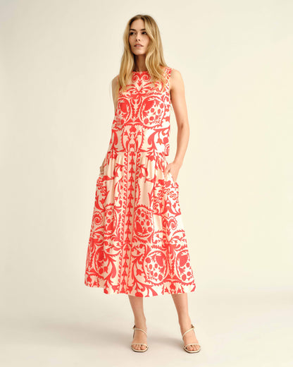 Georgia Skirt in Faraway Print - Poppy