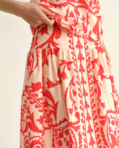 Georgia Skirt in Faraway Print - Poppy