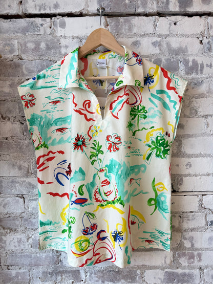 Sleeveless Viscose Top - Stamp Multi - DUNE + SALT