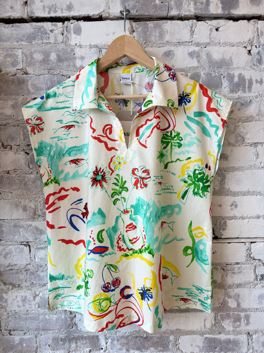 Sleeveless Viscose Top - Stamp Multi - DUNE + SALT