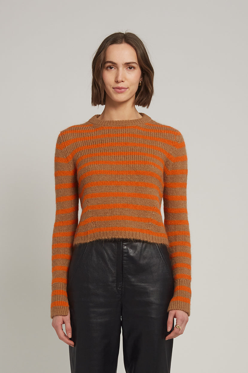 Ava Stripe Sweater - Camel + Tangerine Stripe