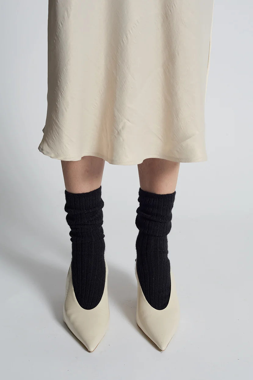 ELEVEN SIX Ali Ribbed Sock - Black Light Gray