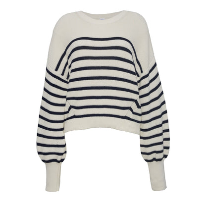 Layla Stripe Sweater - Ivory/Rosso - DUNE + SALT
