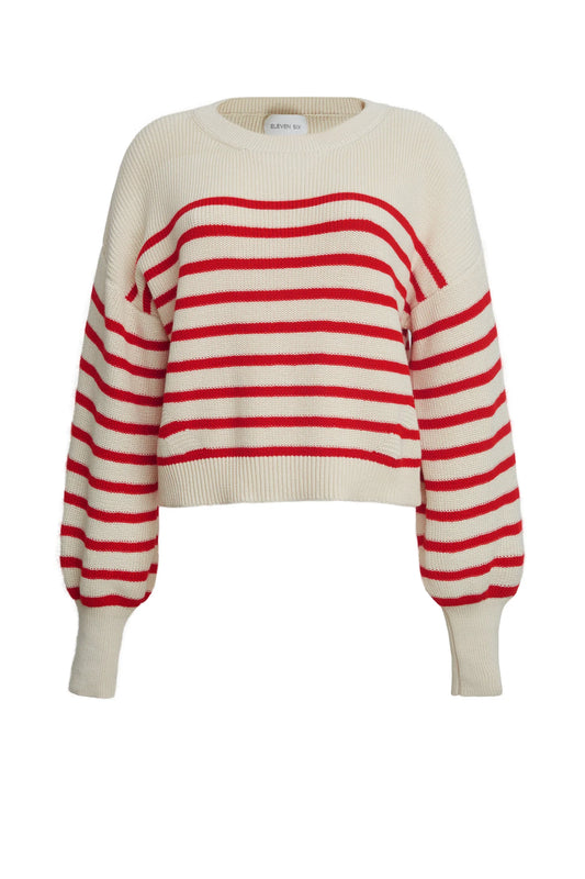 Layla Stripe Sweater - Ivory/Rosso - DUNE + SALT