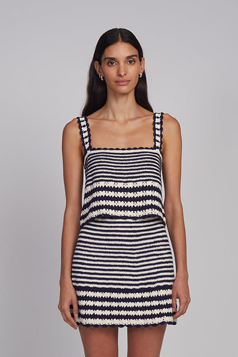 Tatum Crochet Mini Skirt - Ivory/Navy Stripe