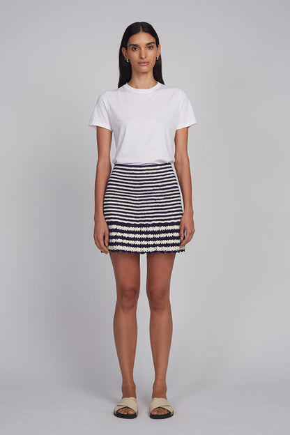 Tatum Crochet Mini Skirt - Ivory/Navy Stripe
