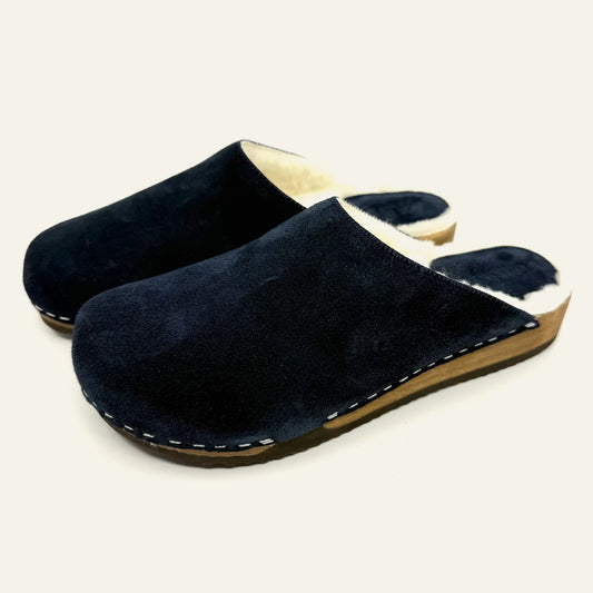 Kunsten Clogs Ella Suede/Lambswool Clog - Navy/White 