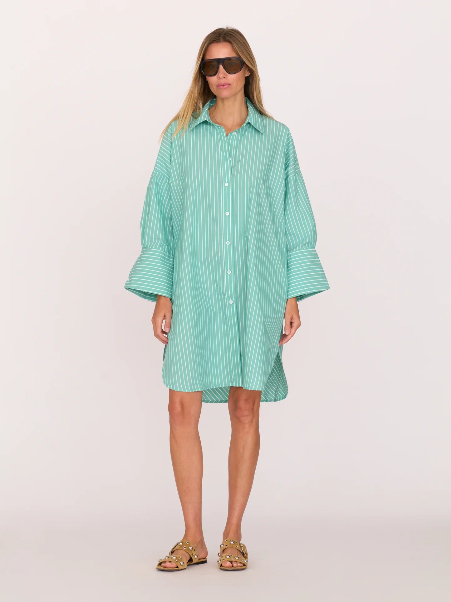 Secular Kelly Shirt Dress - Turquoise Stripe Lavender
