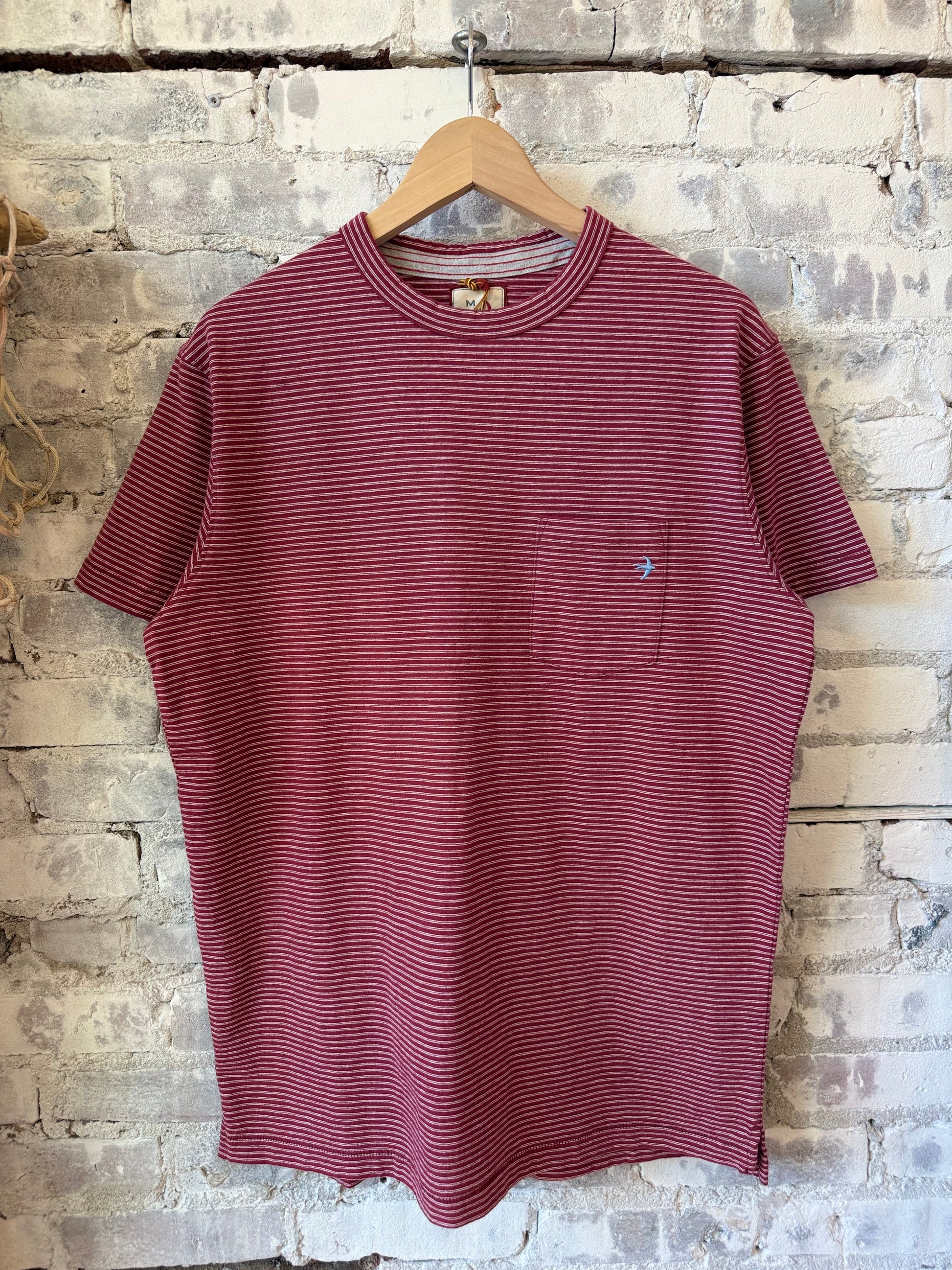 Relwen Double Feedstripe Tee - Burgundy/White Maroon
