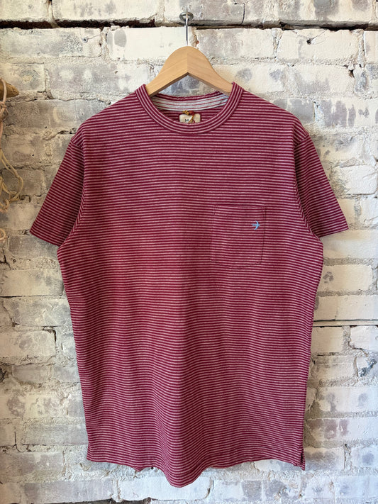 Double Feedstripe Tee - Burgundy/White