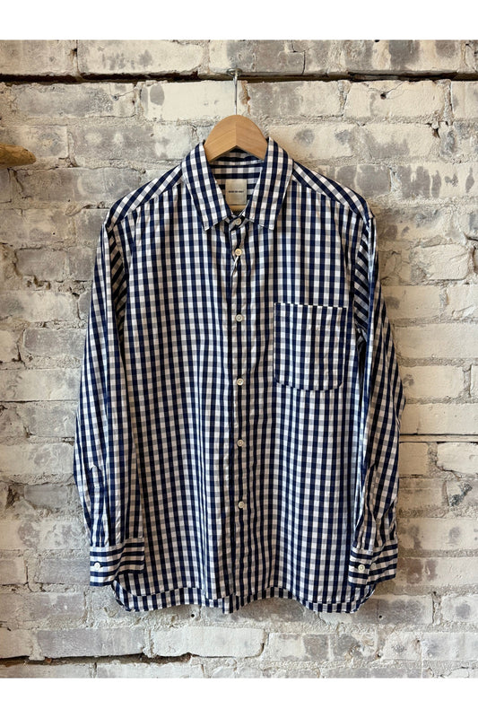Gingham Check Regular Collar Shirt - Navy - DUNE + SALT