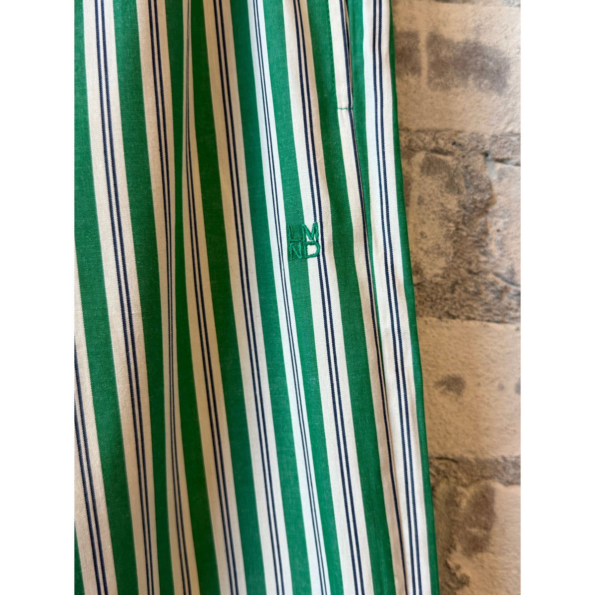 LMND Cala Striped Drawstring Pants - Green Hills/White/Navy Dark Olive Green