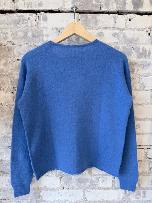 Lightweight Merino Wool-Cashmere-Silk Crew - Washed Blue