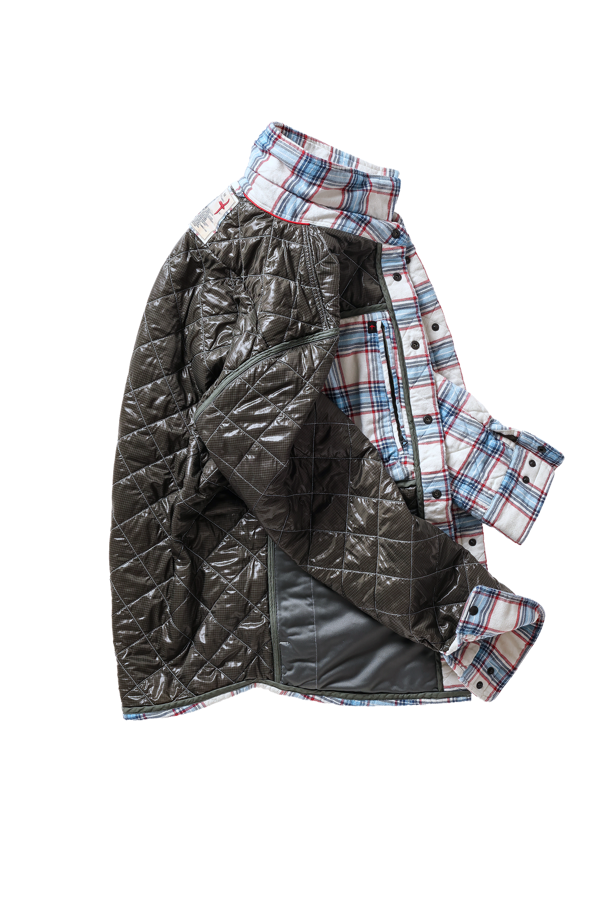 Relwen Qltd Flannel Shirtjacket - White Multi Plaid Black